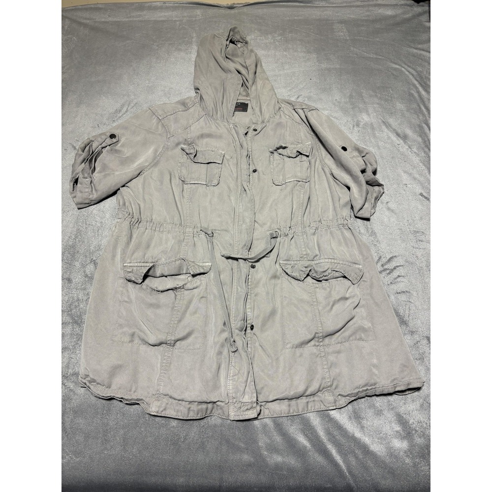 Torrid Jacket Womens 0 Gray Utility Anorak Hooded Drawstring Pockets Lightweight